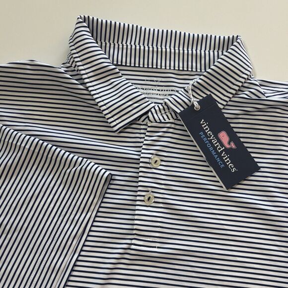 Vineyard Vines Performance Sankaty Golf Polo Blue Bradley Stripe Men's XXL NEW - Picture 1 of 7